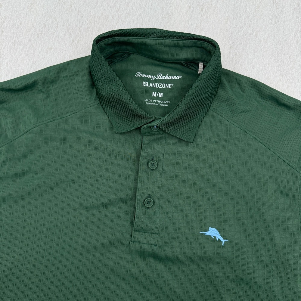 Tommy Bahama IslandZone Mens M 100% Nylon Short Sleeve Polo Green Coastal Preppy